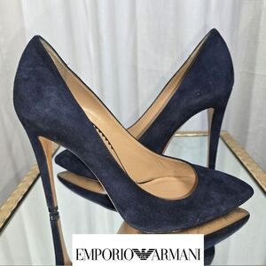 Emporio Armani Navy Blue Suede Heels